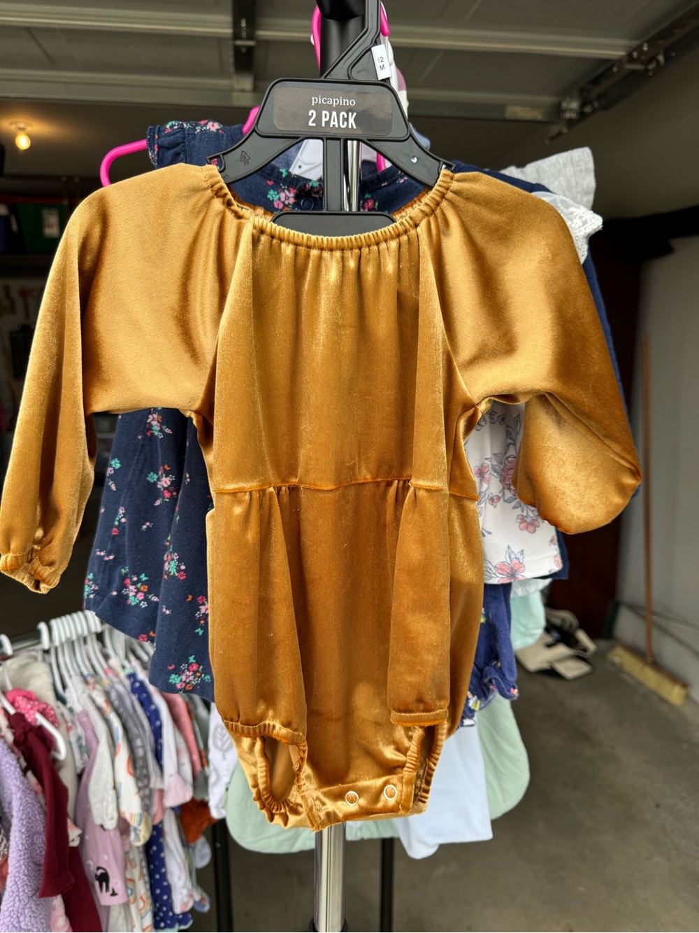 Vignette Gold Velvet Long-Sleeve Baby Bodysuit